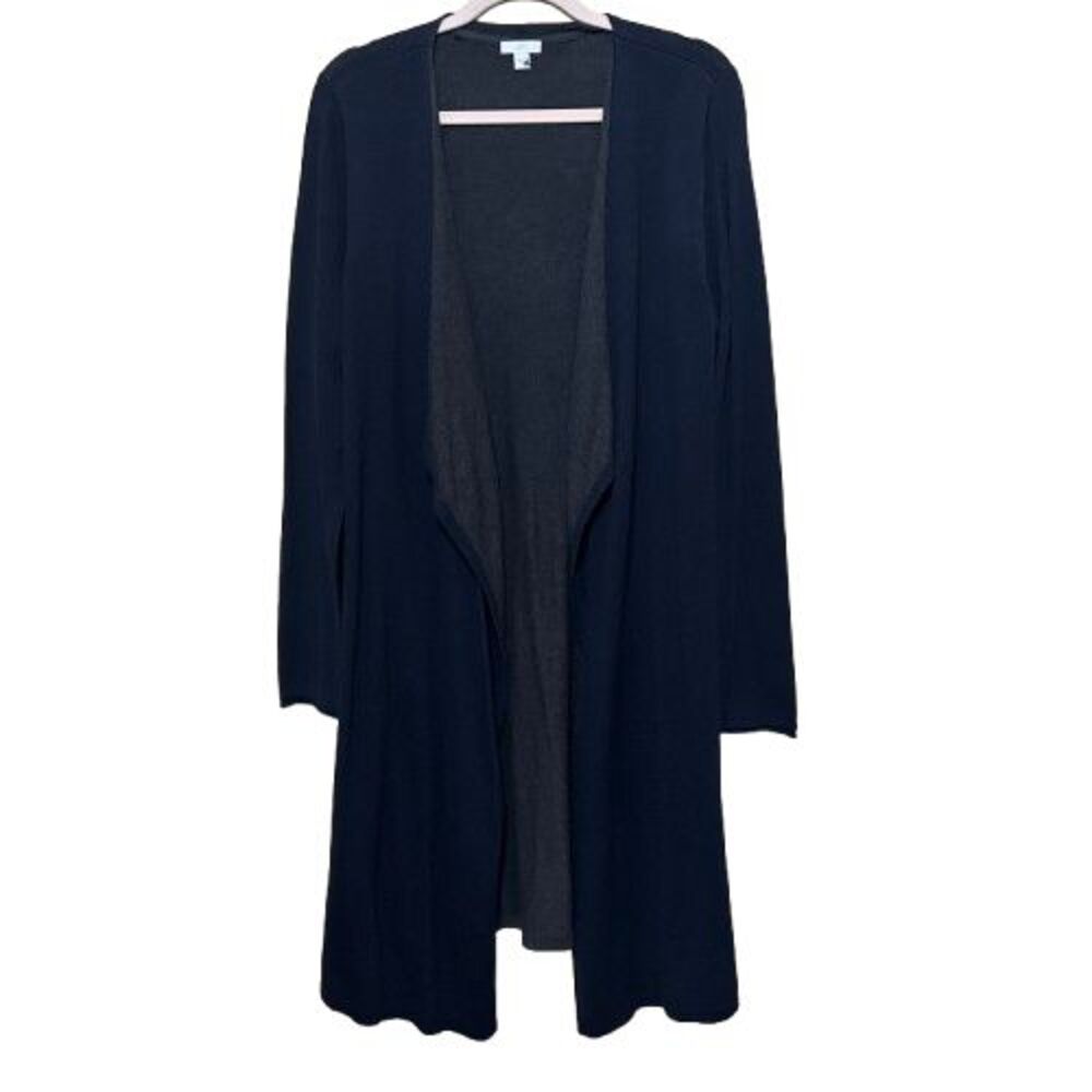 J. Jill Open Front Long Line Cardigan Duster Women Medium M Navy Blue Sweater